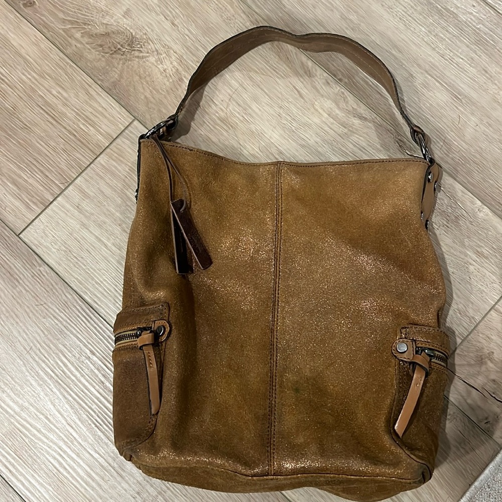 Tano Brown Shimmery Suede Hobo Bag